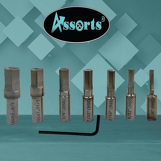 ASSORTS Precision Rotary Broach with 3/4" (19.05 mm) Shank & 7-Piece HSS Hex Punch Set – Ideal for CNC, Lathe, Milling & Drilling Machines