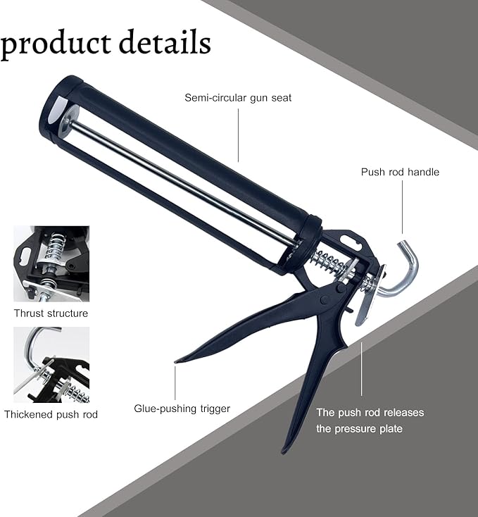 Caulking Gun, Heavy Duty Drip-Free Sealant Gun with Smooth Rod & Quick Release, for Silicone, Adhesives, Construction, DIY Home Repairs (10 oz Standard Size)