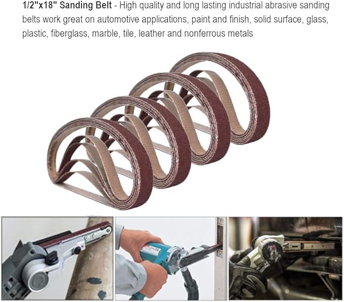 1/2 Inch x 18 Inch Sanding Belts, 60 Grits Aluminum Oxide Sanding Belt, Belt Sander Tool for Woodworking, Metal Polishing (30 Pack)