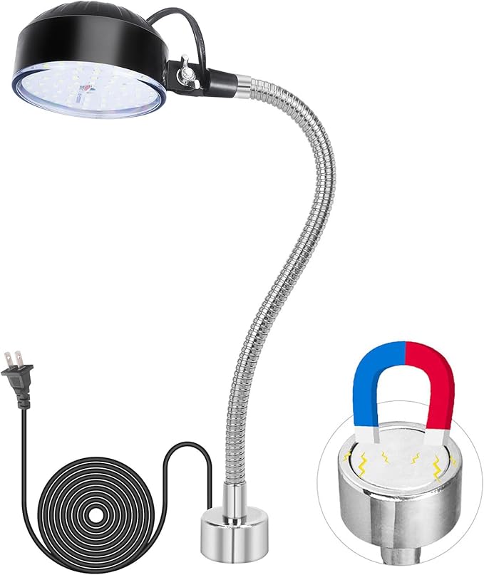 20W WangJiaTai Magnetic Work Light, LED Machine Work Light with 16 in Flexible Gooseneck and Magnetic Base, Shop Tool Lamp for Lathe, Work Bench,Machine,Grill,Industrial Lighting, 2000Lumens, Silver