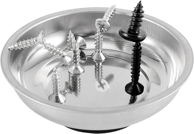 FUNSUEI 9 Packs 3/4/6 Inches Magnetic Tray Set, Stainless Steel Magnetic Bowl, Round Magnetic Parts Tray for Pins, Screws, Bolts, Nuts, Small Parts