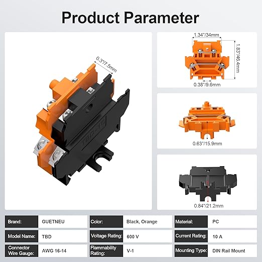 8Pcs TBD Terminal Blocks, 600V 10A 0.5-1.5mm², Detachable & Assemblable Din Rail Mounted Screw Terminal Blocks, with 2 Partition Plates