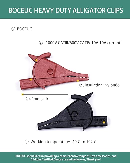 Multimeter Alligator Clips, Heavy Duty Alligator Clips Set Full Insulated with 4mm Banana Jack Socket for Electrical Test