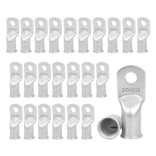 25Pcs 2/0 AWG 5/16"(M8) Stud Tinned Copper Ring Terminals Battery Cable Ends Wire Lugs 2/0 Gauge Battery Cable Lugs Heavy Duty Cable Lugs Bare Copper Eyelets Tubular Ring Terminal Connectors