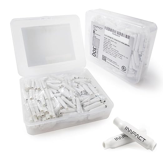 300 Pcs Low Voltage B Connectors Crimp Splice Terminals AWG 22–26 Gauge Butt Connector for Telecom Phone Security Alarm Lighting Security Systems (White no Gel, Indoor use)