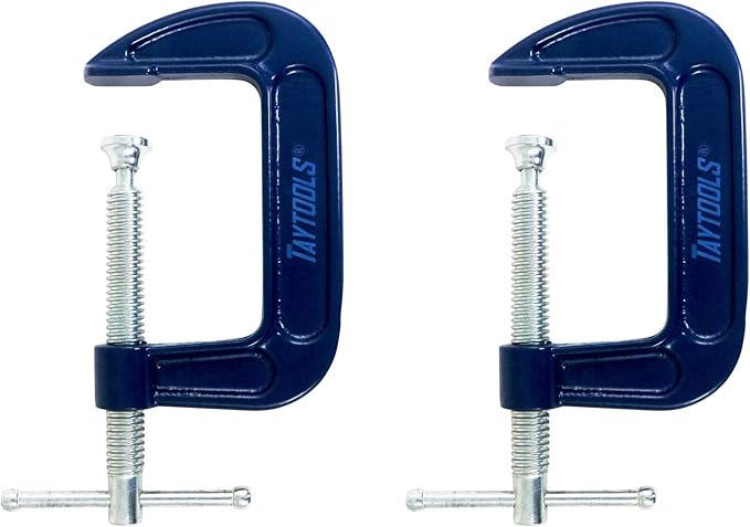 2 Pack Taytools 5 Inch C Clamps Malleable Steel Frame Power Coated Acme Threads Zinc Plated Carbon Steel Spindle and Sliding Bar (2, 5 inch)