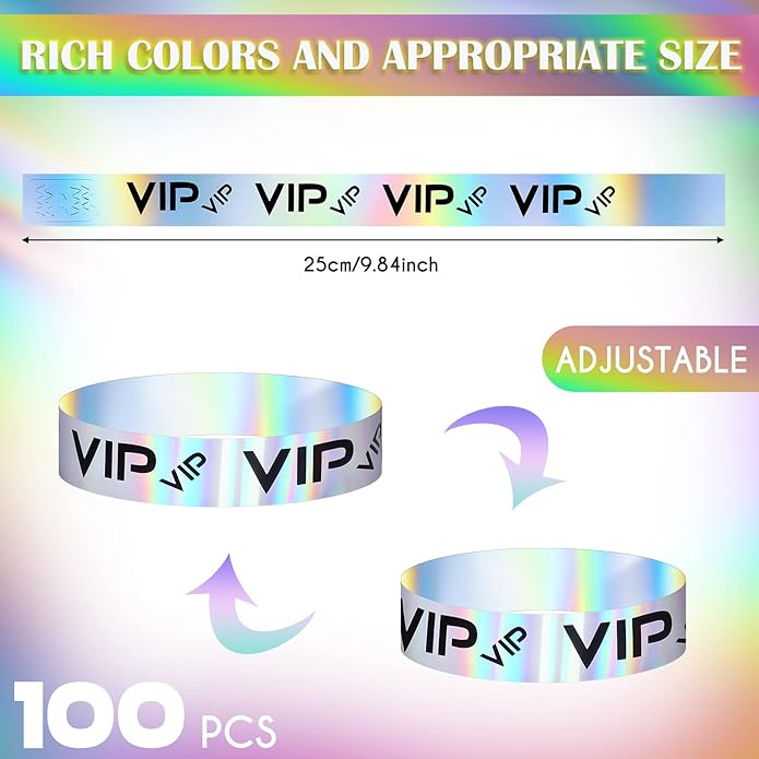 Teling 500 Pack VIP Plastic Wristbands Bracelets Party for Events VIP Custom Wristbands Plastic Bracelets Tear proof Waterproof Wrist Bands Arm Bands for Events Concerts