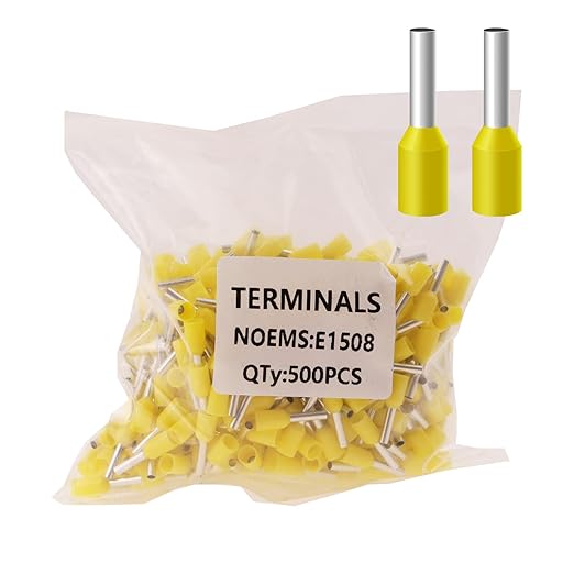 AWG16 Wire Ferrules Terminals Yellow, 500pcs AWG16/1.5mm² Wire Ferrules Terminals Kit, Terminal Connector Wire Insulated Cord Pin Ends Terminals for Electric, Industrial, Power Control System etc.