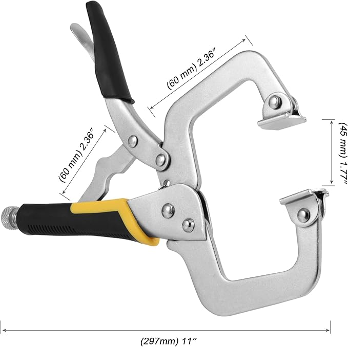 MOUYAT 6 Pack 11 Inch C-Clamp Locking Pliers with Flat Swivel Pads, Vise Grip Clamps Face Welding C Clamp Locking Pliers Set for Woodworking, Building