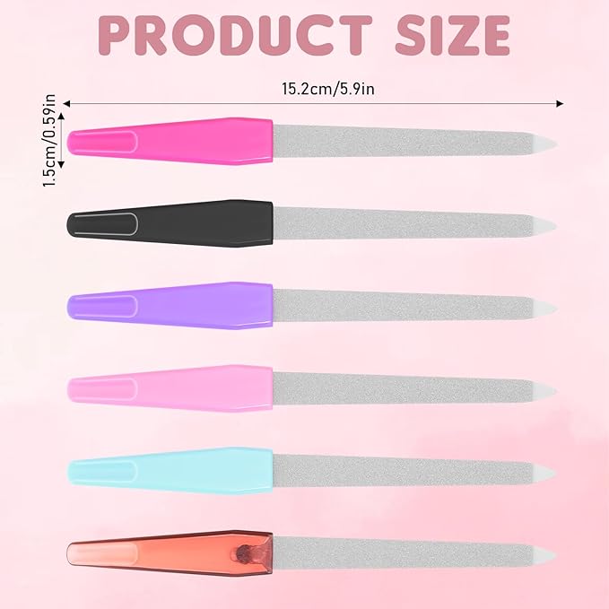 Metal Nail File Set 6 Pcs Metal Nail Files for Women, Anti-Slip Handle Sword Shape, Stainless Steel Nail Files with Sharp Pointed Tip for Natural Nails in Multicolored