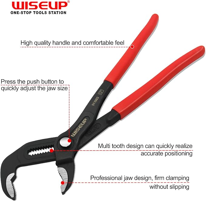 WISEUP Groove Joint Pliers 7 Inch with Fast Adjustable Pliers V-Jaw Tongue and Groove Pliers Wrench for Water Pump,Home Repair,Plumbing,Gripping,Nuts,Bolts,Pipe,Fittings