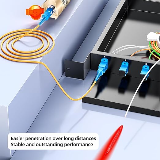 Visual Fault Locator,30-50KM Fiber Optic Cable Tester Meter, VFL Red Light Pen Light Source Testers (Golden)