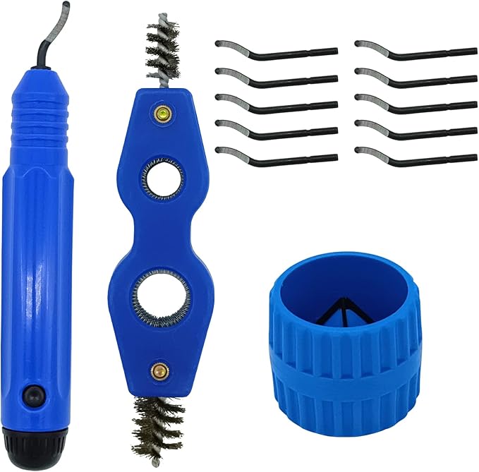 Deburring Tool with 11 High-Speed Steel Blades Storage Handle Design with 2 Pieces Copper Pipe Cleaner and Reamer Set, Burr Remover Hand Tool for Wood, Aluminum, Copper and Plastic