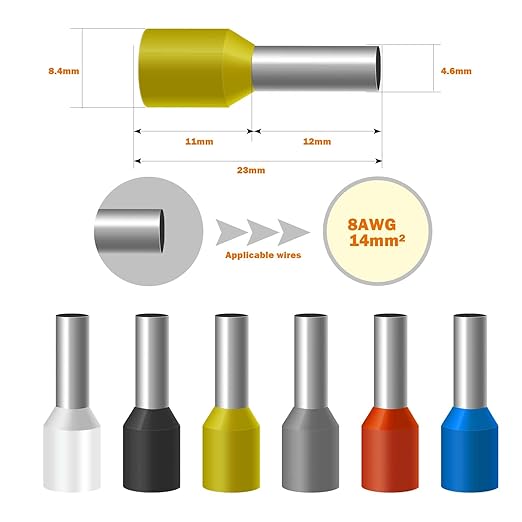 AWG8 Wire Ferrules Terminals, 500pcs AWG8/10.0mm² Black Terminal Connector, Insulated Ferrule Pin Cord End Terminal for Electric, Industrial, Chemical Industry etc.