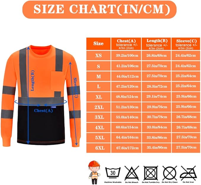AYKRM Safety T Shirt Reflective High Visibility hi vis Long Sleeve T Shirt (XS-6XL)