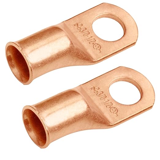 SELTERM 2pcs 3/0 AWG 1/2" Stud Copper Wire Lugs, Ring Terminals, Battery Cable Ends, 000 Gauge Ring Terminal Connectors, UL Heavy Duty Bare Copper Eyelets Battery Terminal Connectors