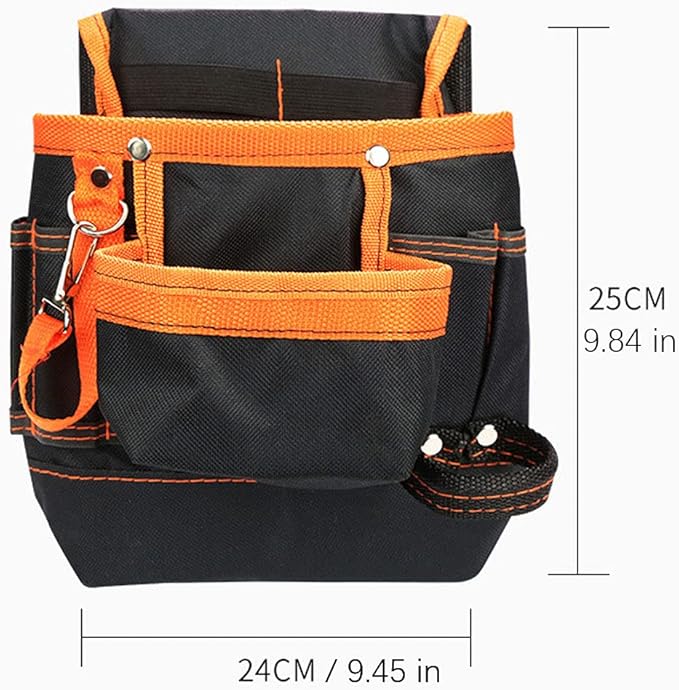 Tool Pouch - Tool Belt Bag/Utility Pouch for Electrician Carpenter Construction Technician Gardening, Tool Pouch with Belt Clip for Hardware Tools, 8 Pockets, Adjustable Belt Work Apron, Orange