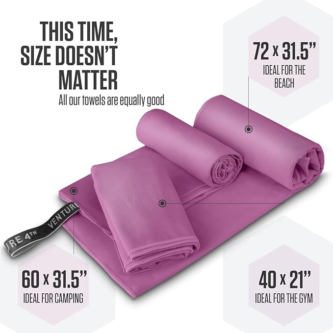 VENTURE 4TH Quick Dry Towel. Microfiber Travel Towel Ideal for Camping, Hiking, Backpacking, Gym. Lightweight & Fast Drying Travel Towels for Body. Compact & Easy to Pack - Purple Extra Large