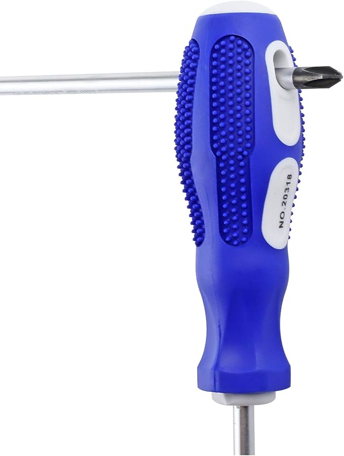 Slotted and Phillips Screwdriver PH2 8" Long Cross-head & Flat Blade, 2 Packs Magnetic Screwdriver with Rubber Handle, With Magnetizer/Demagnetizer Tool