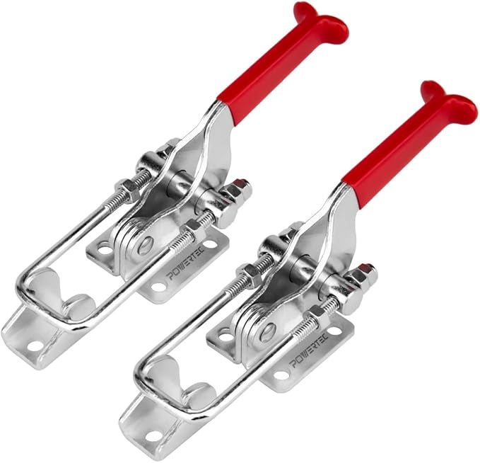 POWERTEC 2PK Toggle Clamp, 2000 lbs Holding Capacity, 40341 Adjustable U Bolt Latch w/Antislip Hand Grip for Woodworking Jigs & Fixtures, Smoker, Tire Carrier, Tool Box, Cabinet, Truck (20306-P2)