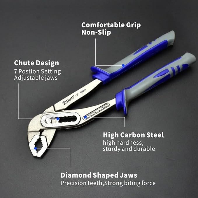 8-inch Quick Adjust Water Pump Pliers - Locking Pliers with 7 Postion V-Jaw,Channel Lock,Serrated Jaws and Comfort Dip-grip Handle