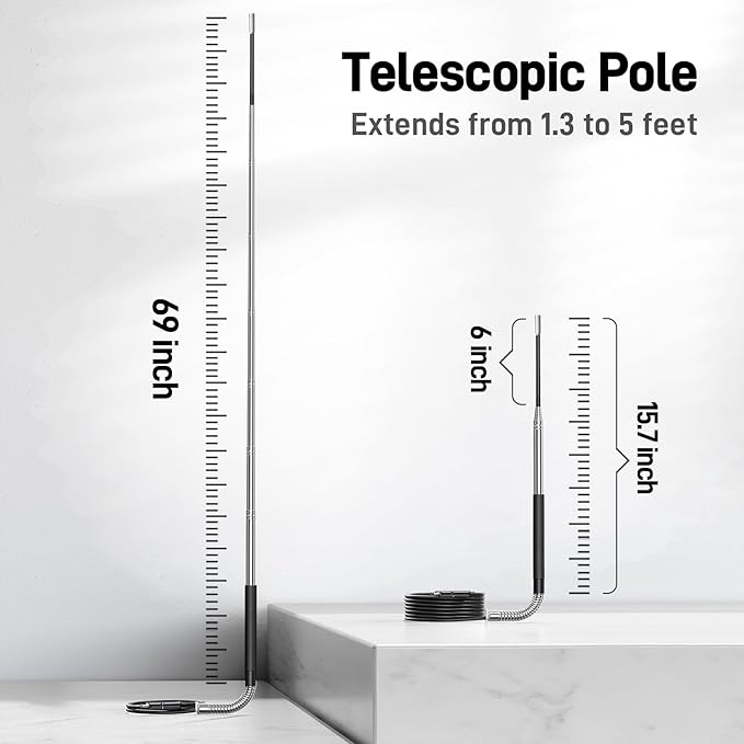 Teslong Telescopic Camera with Light, 4.5" IPS Screen Endoscope Inspection Camera with 5FT Telescoping Pole, IP67 Waterproof Flexible Borescope for Home Ceiling, Wall, Chimney, Automotive & HVAC