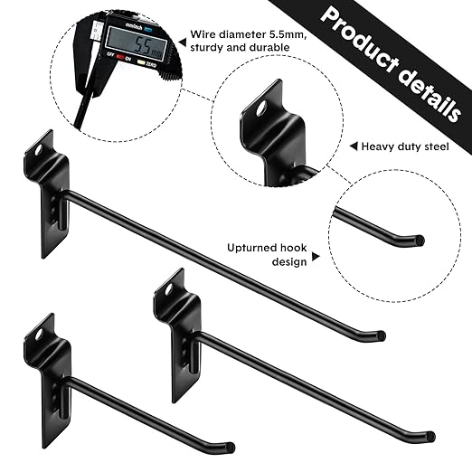 Ferraycle Slatwall Hooks 24 Pcs 4/6/8 Inch Slatwall Accessories Slat Wall Shelf Brackets Slat Wall Hanging Panel Hook Heavy Duty Pegboard Gridwall Display(Black)