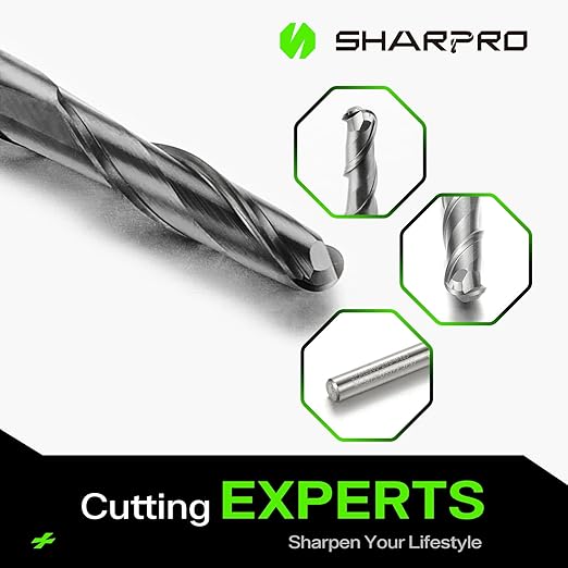 Carbide Ball Nose End Mills 2 Flute 1/8 Inch SHK. and Cutting Dia. 3D Carving, High-Speed and Deep Cutting, AlCrN Coated, Apply for Alloy Steel, Stainless Steel and Various Cast Iron. (3PCS)