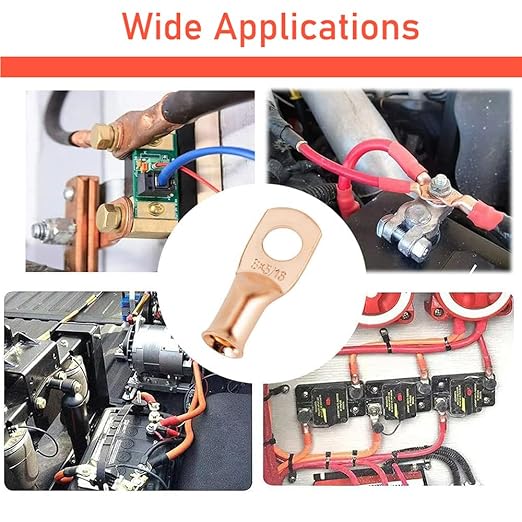 25pcs 6 AWG 5/16" Stud Copper Ring Terminals Battery Cable Ends Wire Lugs 6 Gauge Heavy Duty Cable Lugs Bare Copper Eyelets Tubular Ring Terminal Connectors