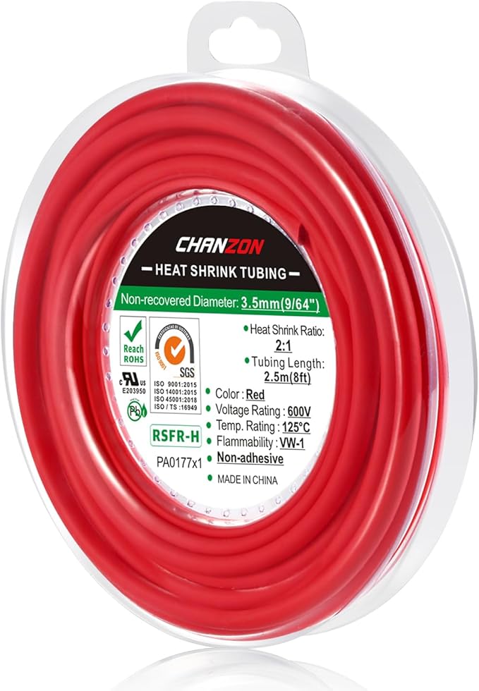 Chanzon 2:1 Ratio 9/64" (3.5mm) Heat Shrink Tubing 8Ft Roll (2.5M Total Length) Red Polyolefin Sleeving Wrap Shrinking 2 to 1 1pcs