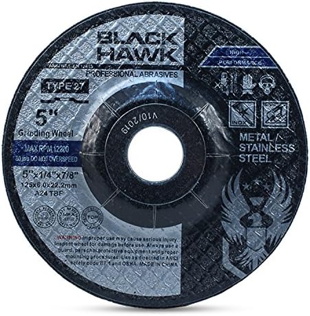 BHA Depressed Center Metal Grinding Wheels for Angle Grinders, 5” x 1/4” x 7/8” - 5 Pack