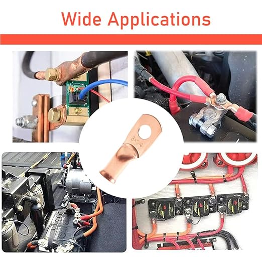 16Pcs 6 AWG 1/4" Stud Heavy Duty Copper Wire Lugs with 16Pcs Heat Shrink Tubing 6 Gauge Ring Terminals Battery Cable Ends Bare Copper Eyelets Tubular Ring Terminal for Car Boat Marine