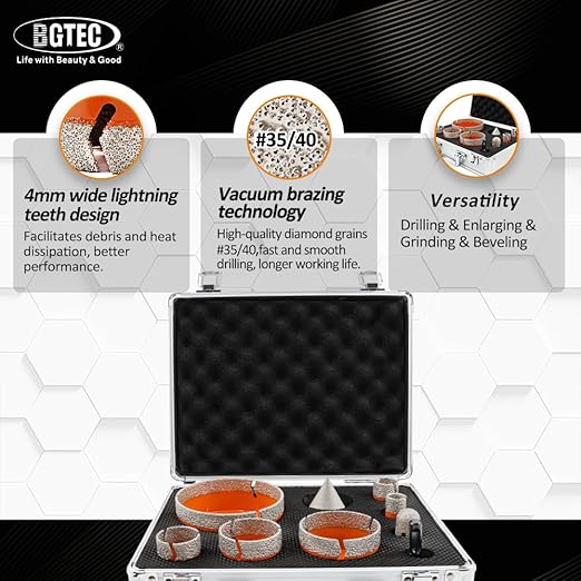 Tile Hole Saw Kit Diamond - 9PCS 5/8-11 Thread Drill Bit 19/25/35/50/65/102mm+50mm Beveling Chamfer Bit+20mm Finger Bit+SDS Adapter for Pocelian Tile Ceramic Marble Granite Stoneware