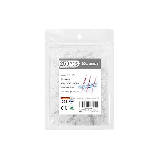 Kuject 250PCS Solder Seal Wire Connectors AWG 26-24, White Solder Seal Heat Shrink Butt Connectors Terminals Sleeve Waterproof Wire Splice Connector for Marine Boat Wire Joint