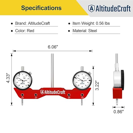 Precise Mill and Lathe Tramming System Tool, Machine Calibration for CNC Router and Mini Mill, 0.001” Dual Dial Indicators, 1/4" Shank