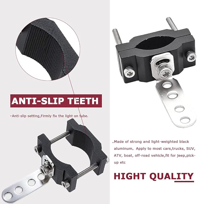 Clamp Motorcycle Light Bracket Fit 0.7"to 2.05" Roll Cage,Adjustable Motorcycle Bicycle Mount Bracket Car Bull Bar Holder Clamp Offroad Tube Clamps Mounting Brackets for LED Work Lights