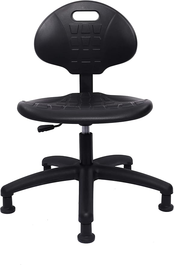 Chair Master Table Height Chair/Stool-Easy to Clean! Deluxe Ergonomic Polyurethane Chair. 5" of Height Adj (15.5"-20.5") 450 lb Capacity. Automotive, Lab, Garage, Home, Office (Glides, Black)