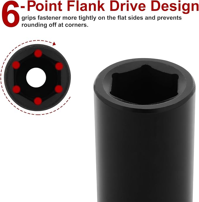 CASOMAN 1/2-Inch Drive x 22mm Deep Impact Socket, 6-Point, Metric, CR-MO