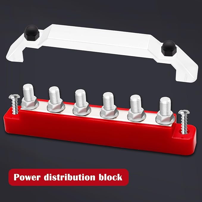 150A 12V Bus Bar Marine, 1/4" Power Distribution Block, Battery Buss Bar, Automotive Busbar Terminal Block for Car and Boat, 6 x 1/4"(M6) Studs (Black+Red)