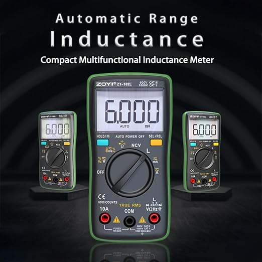 ZT-102L LCR Meter Inductance Tester Digital multimeter TRMS 6000 Counts accurately Measures Inductance Voltmeter Amp Meter ohmmetr Diodes Continuity Duty-Cycle Capacitance for Automotive