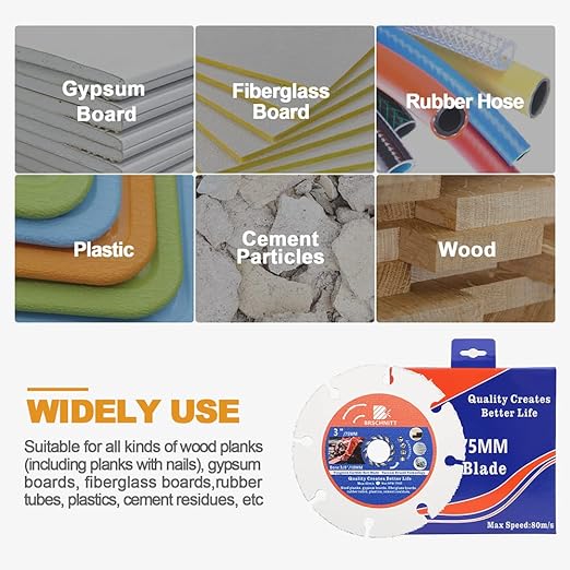 Carbide Multi Wheel,BRSCHNITT 3pcs 3 Inch (75mm) with Arbor 3/8 Inch (10mm) Tungsten Carbide Cut Off Wheel for Wood,Laminate,Gypsum Board,Plastic for Angle Grinder Cutting Disc.