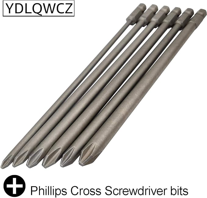 Long Phillips Cross Screwdriver Bit Sets PH1(Φ3.0) PH1(Φ4.0) PH1(Φ4.5) PH2(Φ4.5) PH2(Φ5.0) PH2(Φ6.0) 6 Pieces 6 Inch Length S2 Steel Cross Phillips Screwdriver Bit Set(6Pcs Cross Head)