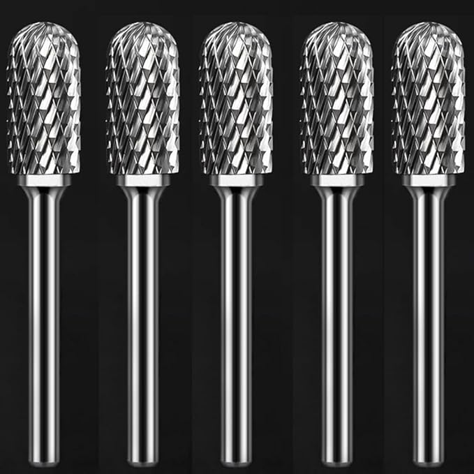 Carbide Burr Set 1/4" Shank SC-5 Die Grinder Bits Tungsten Double Cut Burr Bits (1/2" Cutter Dia X 1" Cutter Length) for Die Grinder Kits Metal Grinding Drilling Polishing (5pcs)