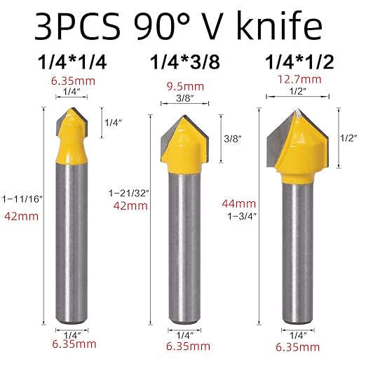 6PCS 1/4 Shank Carbide Rounf Nose Bit 90 Degree V-Groove Bit Suit 3D CNC Signmaking Lettering Engraving Router planing Head Wood Cutter Woodworking Tools Carving Cutting Tool