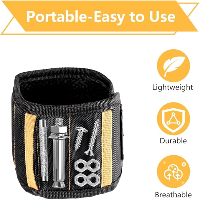 Magnetic Wristband for Holding Screws, Nails & Tools, Strong Magnets Holding Screws,Nails,Drill,Bits,Screwdriver, Gadgets Tools for Men,Dad Father and Husband, Built-in 15 Magnets-Brown