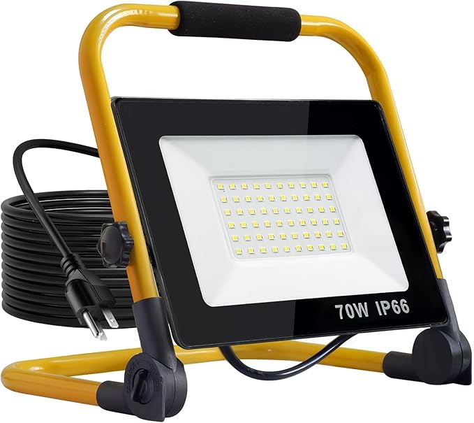 7000LM LED Work Light 5ft Cord with Plug,with Individual Switch.Portable,IP66 Waterproof with a stand.For camping,garage, car repair, workshop and job sites.Great for replacing old halogen work lights