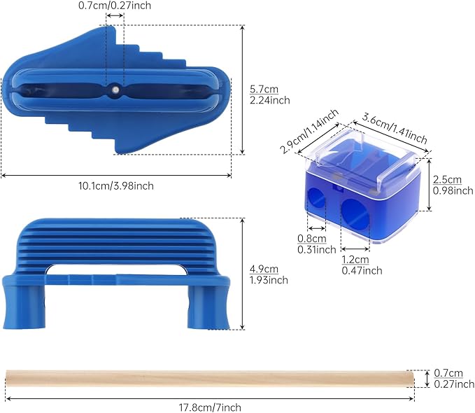 Center Scriber, Multifunction Magnetic Center Finder Tool, Woodworking Offset Marking Gauge for Carpentry with Hexagonal Pencil, Pencil Sharpener, Magnetic Scriber (Blue)