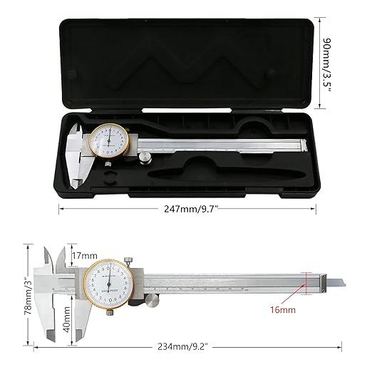 Dial Calipers 15 cm, 0.02 mm Accuracy Stainless Steel Vernier Caliper Imperial Caliper Shockproof Metric Measuring Tool