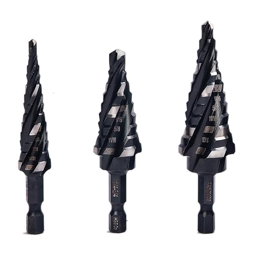 Four Spiral Flute M35 Cobalt Step Drill Bit Set 1/8"-7/8"(3pcs),Impact Ready Four Flute Step Drill Bit, 1/4" Hex Shank Step Bits for Drilling Metal, Stainless Steel, Aluminum, Wood, Plastic