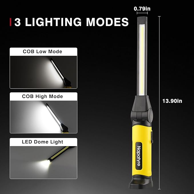 Mechanic Light,1000 Lumens Rechargeable LED Work Light with Magnetic Base, 120° Rotate 3 Modes, 4000mAh Magnetic Flashlight for Car Repair, Camping, and Emergency (2 Pack)